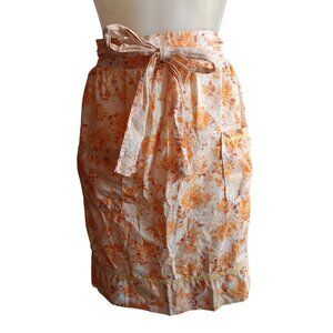 Vintage Kitchen Apron Floral Orange Rose Print Tie Waist Handmade trad Wife 50s